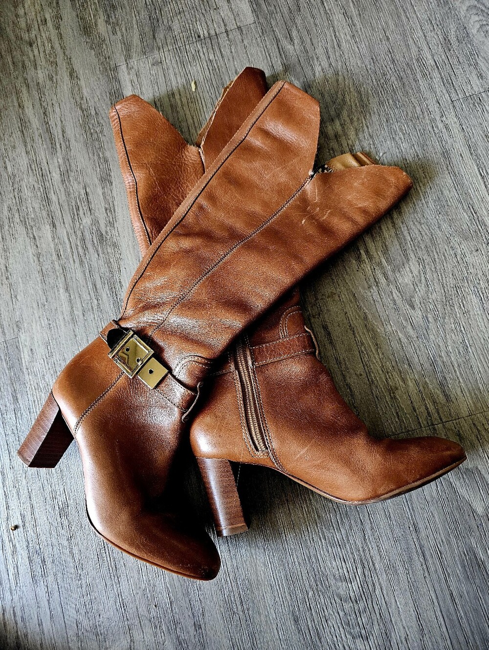 Classic Women's Brown Leather Mid-Calf Heeled Boots